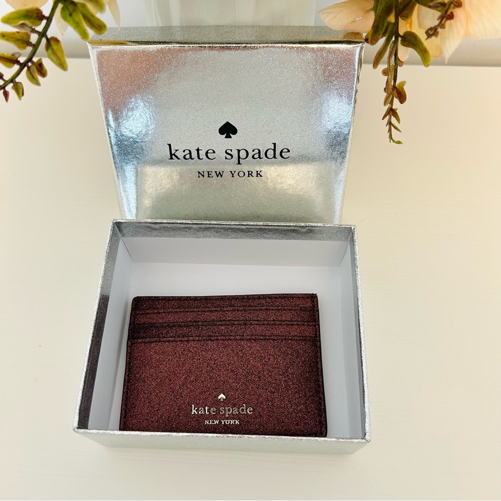 Kate Spade Glitter Boxed Small Slim Card Case Deep Nova